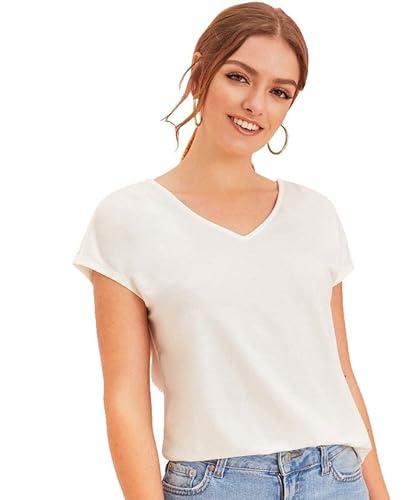 fabricorn women's plain front back v-neck cotton tshirt (white, x-large)
