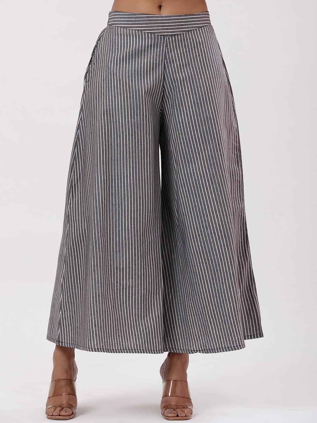 fabriko women striped comfort flared high-rise cotton culottes trousers