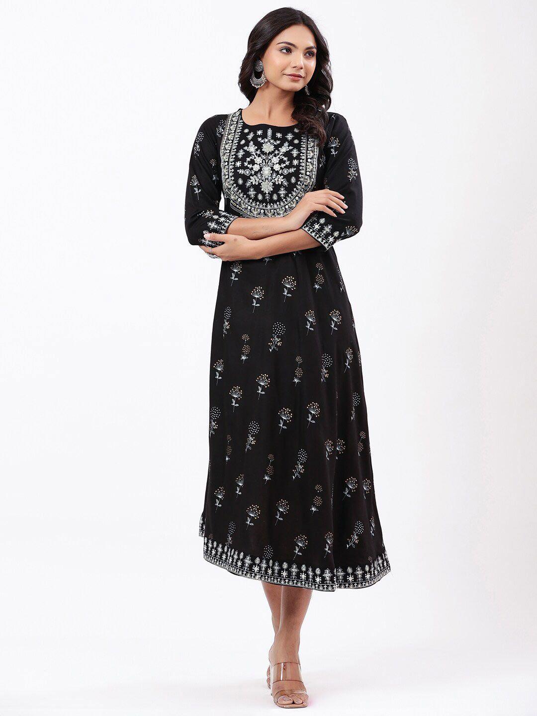 fabriko women floral embroidered a-line ethnic dress