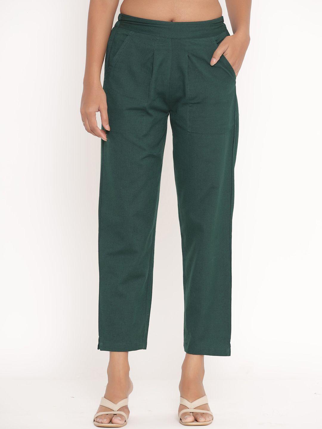 fabriko women green pleated trousers