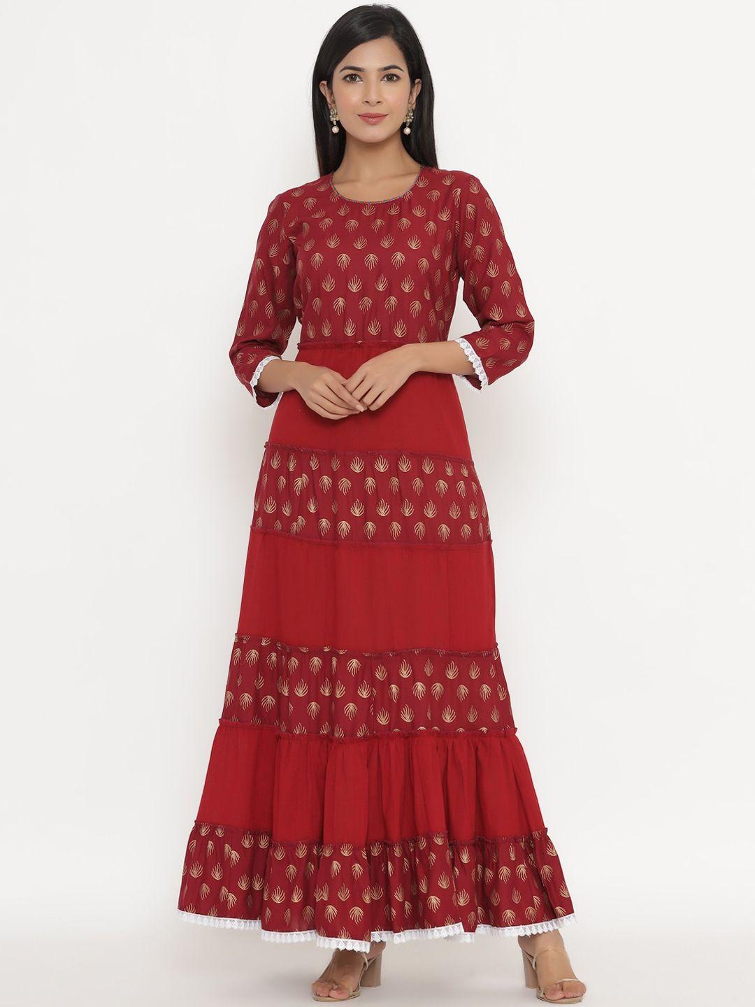 fabriko women maroon ethnic motifs thread work anarkali kurta