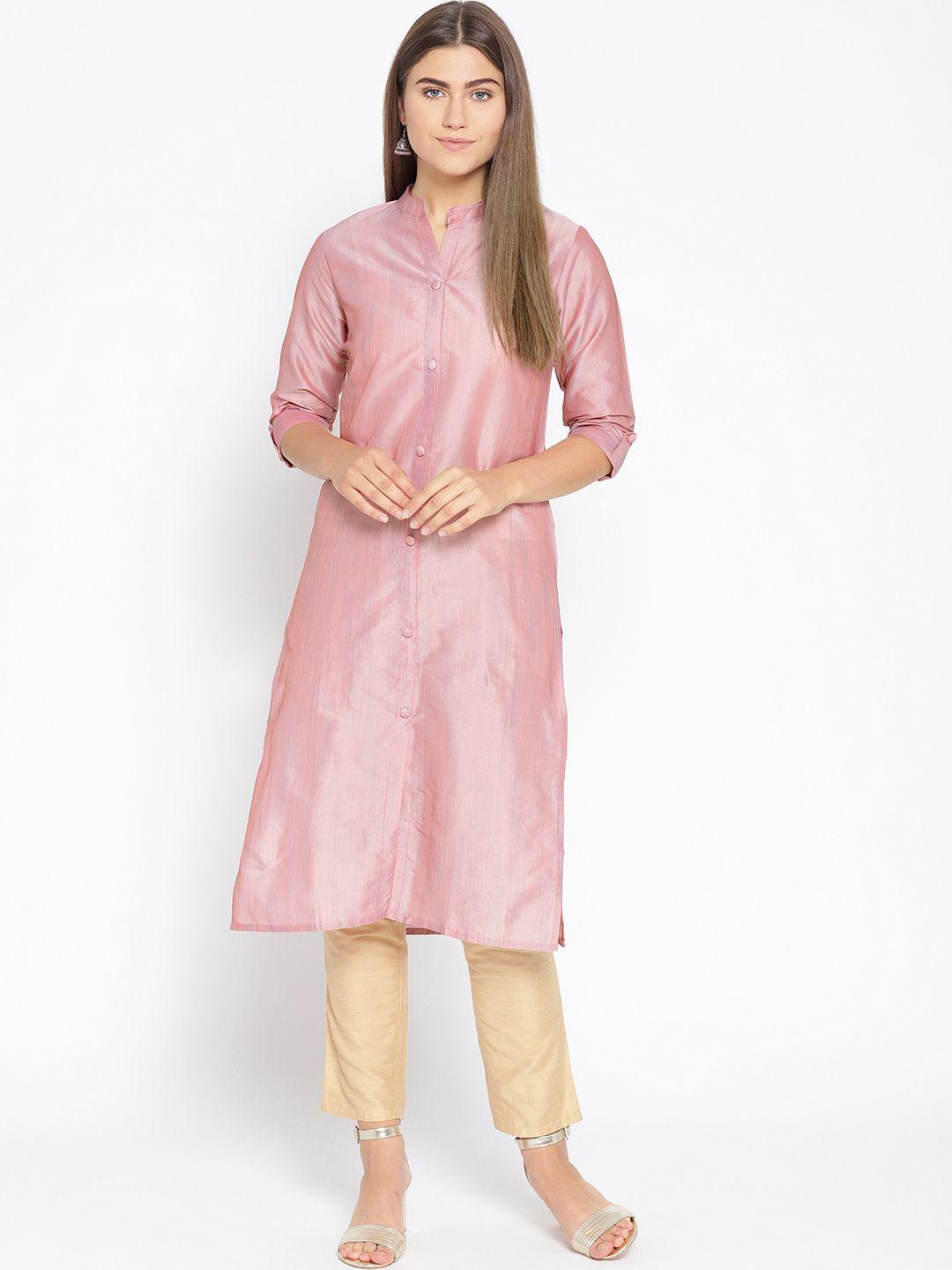 fabriko women pink solid straight kurta