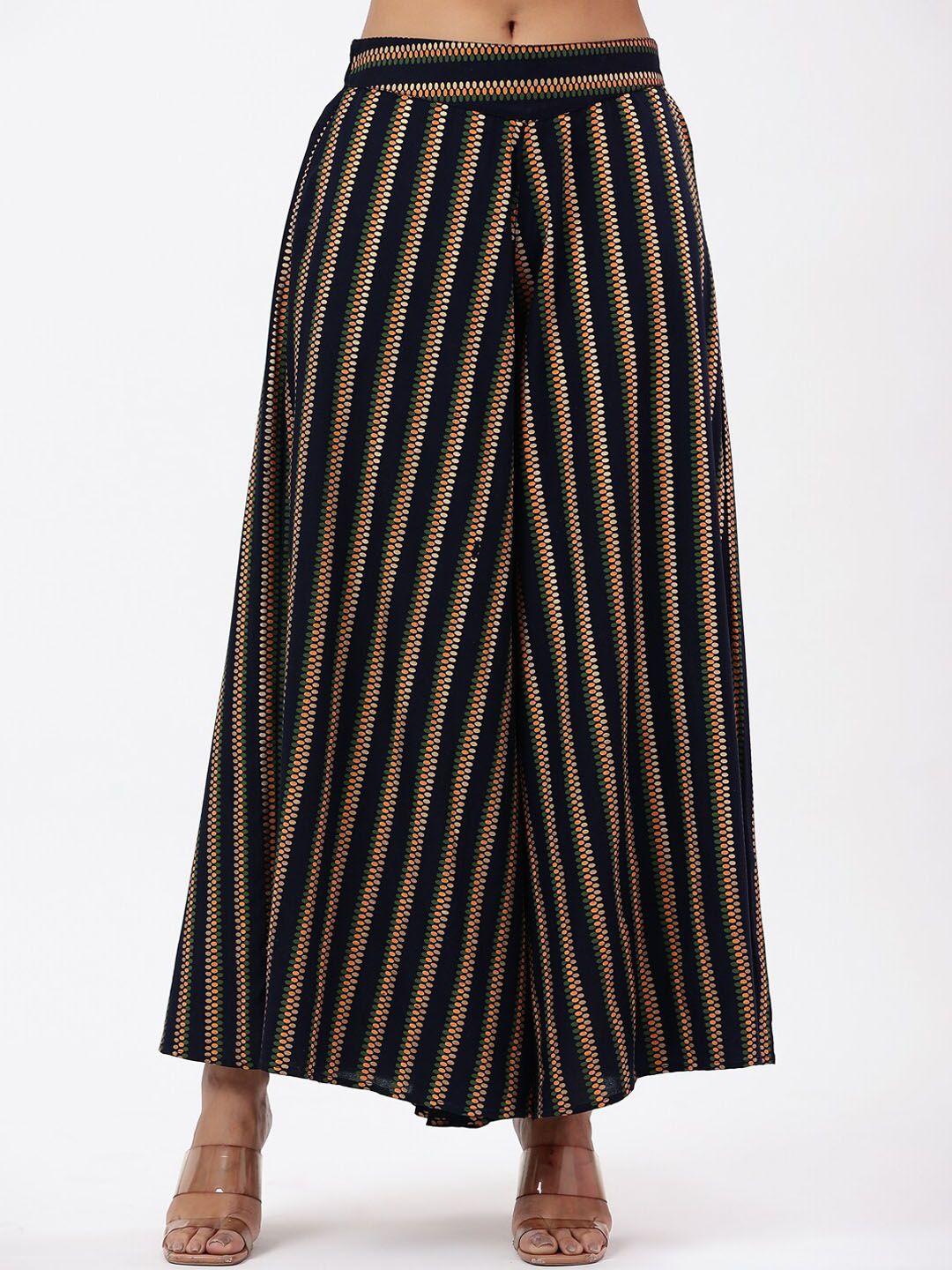 fabriko women striped relaxed flared high-rise pleated trousers