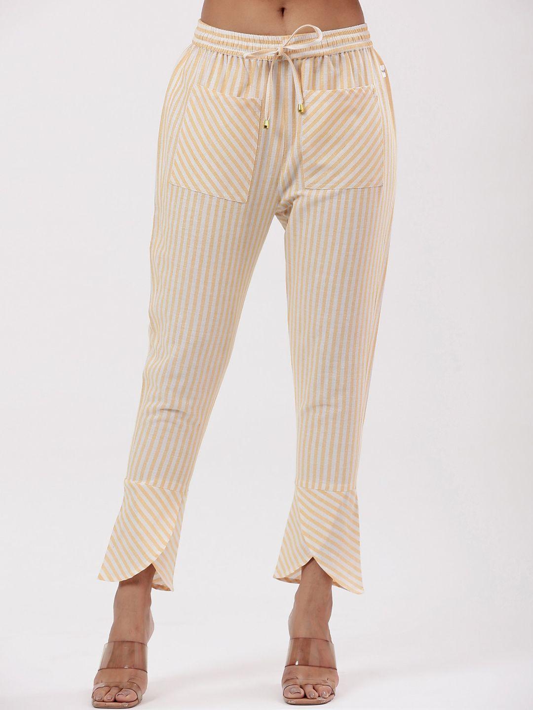 fabriko women striped relaxed straight leg slim fit trousers