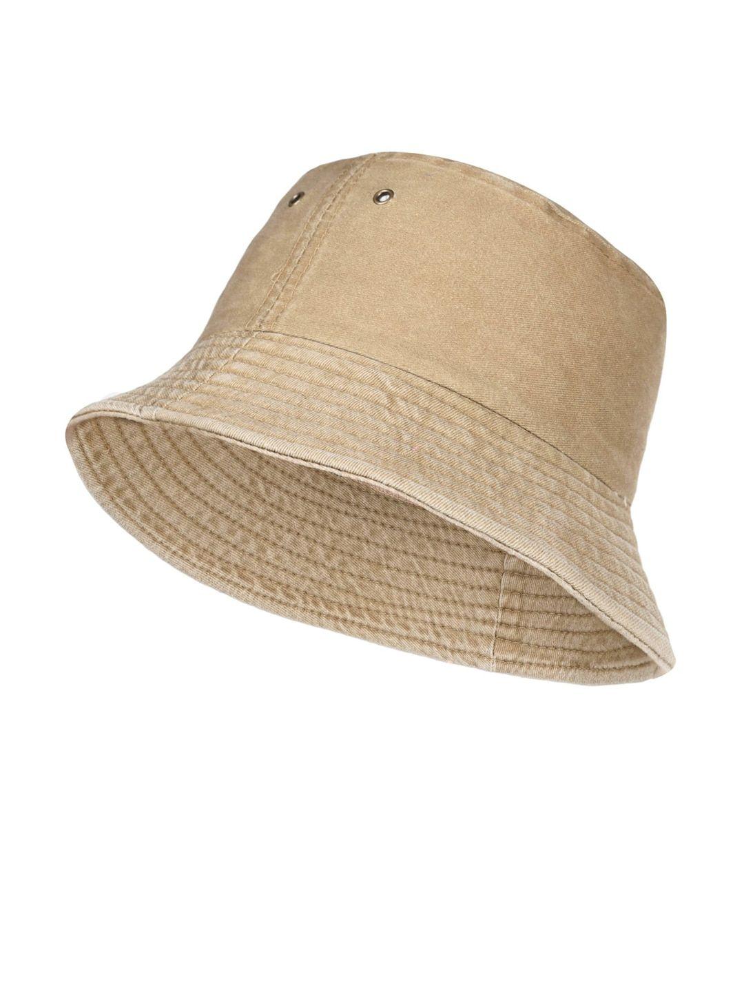 fabseasons beige solid pure cotton bucket hat