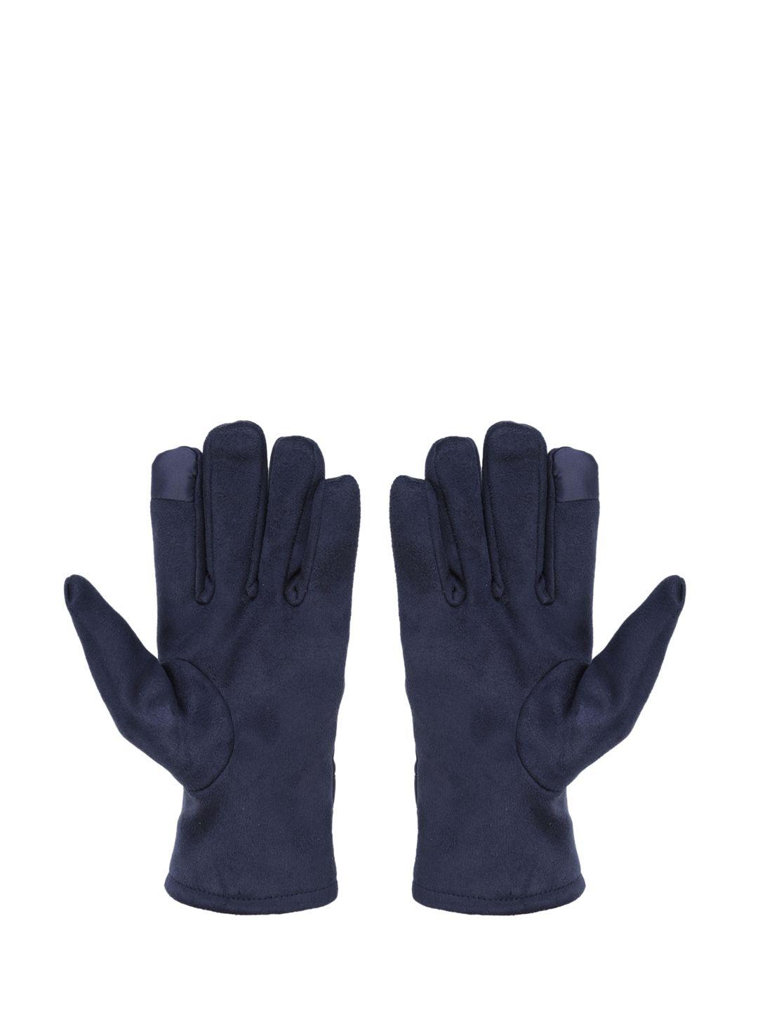 fabseasons unisex blue solid winter gloves