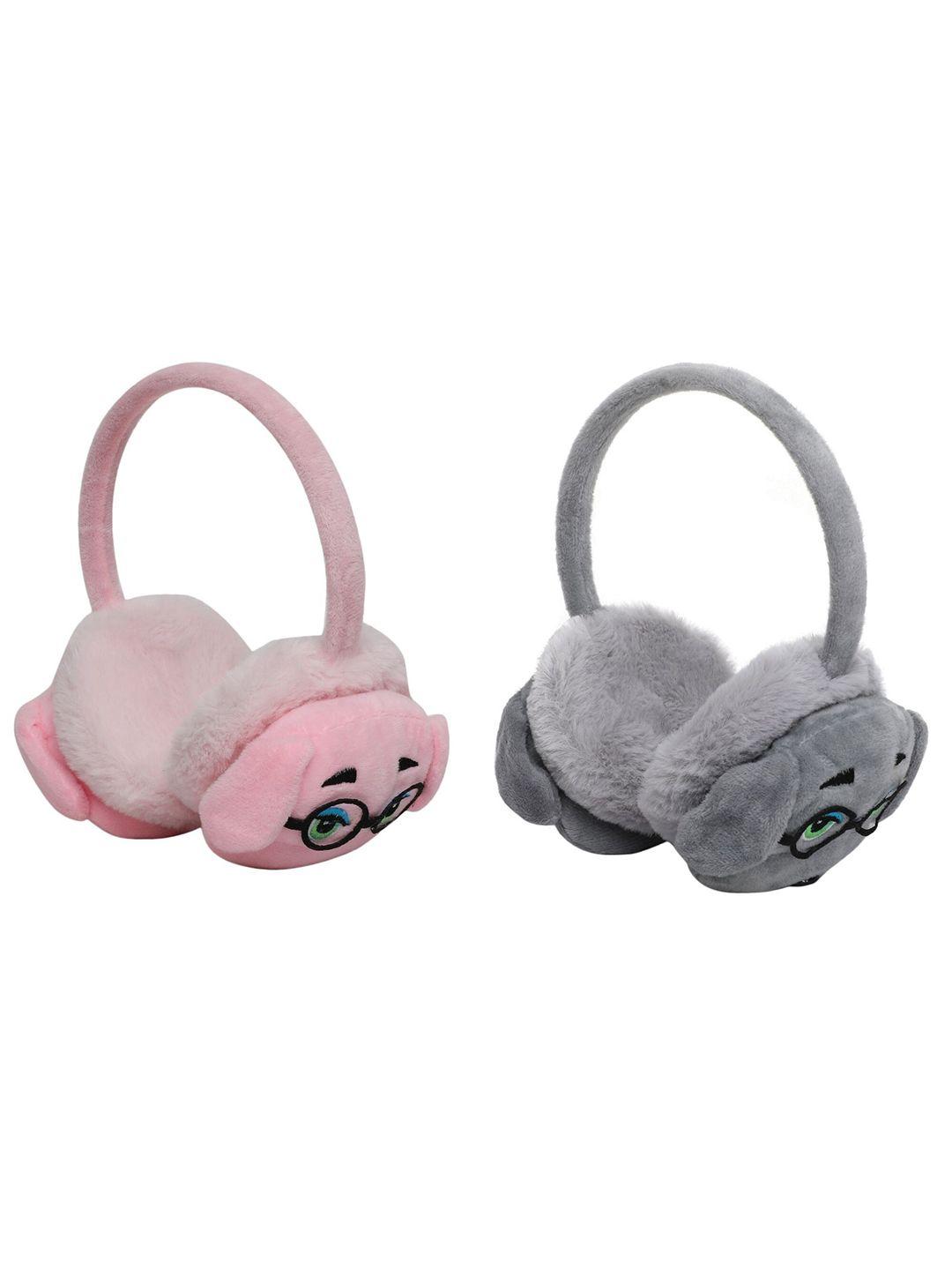 fabseasons unisex kids pink & grey set of 2 fur hair accessory set