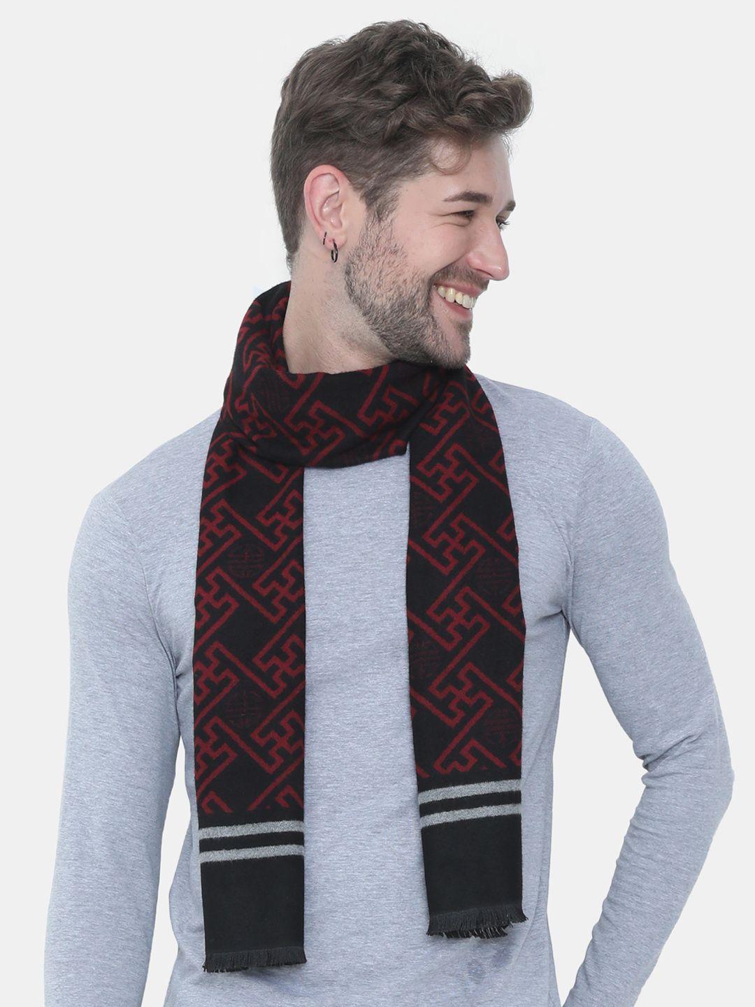 fabseasons adult black & maroon printed winter muffler