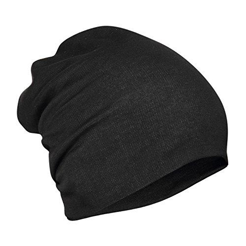 fabseasons black cotton slouchy beanie and skull cap for summer, winter, autumn & spring season, can be used as a helmet cap too