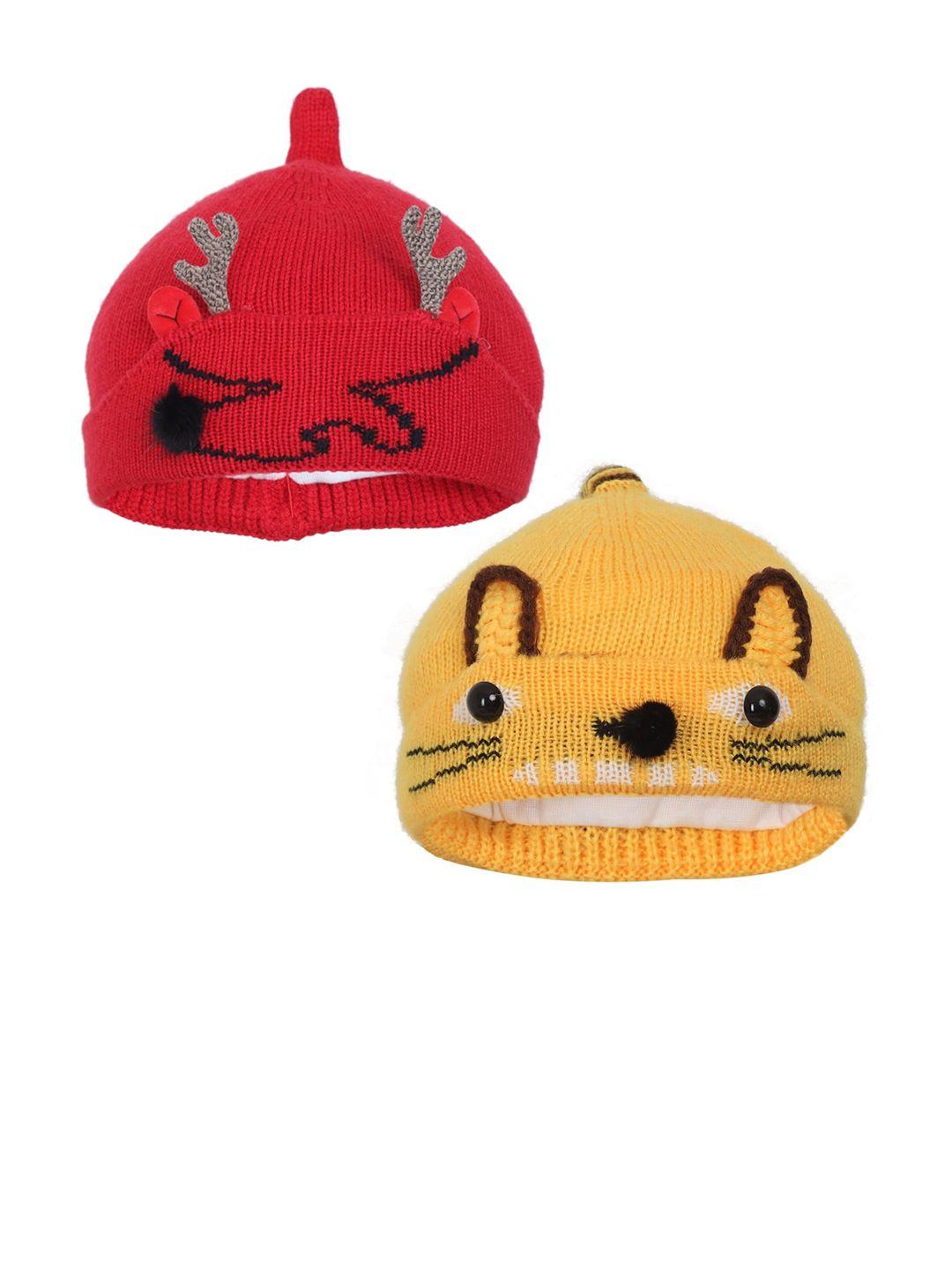 fabseasons boys pack of 2 yellow & red printed beanie