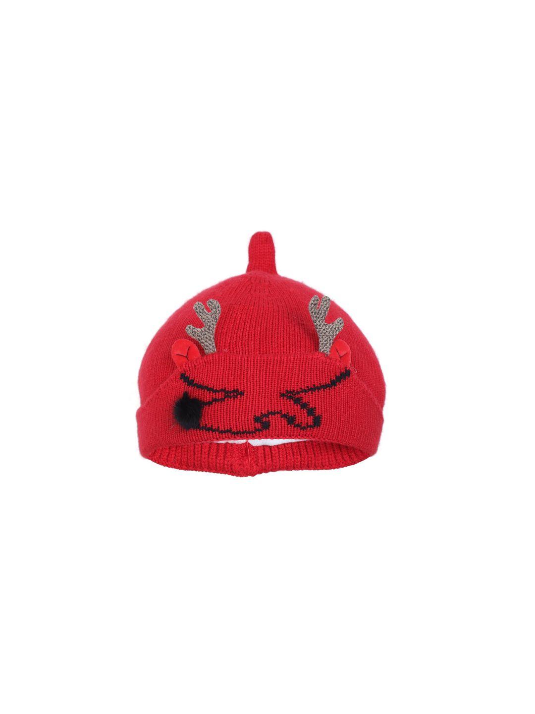 fabseasons boys red & black embroidered beanie