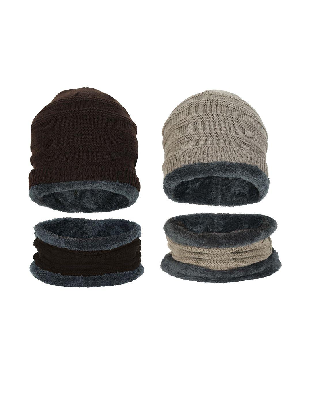 fabseasons brown & beige solid set of 2 woollen balaclava