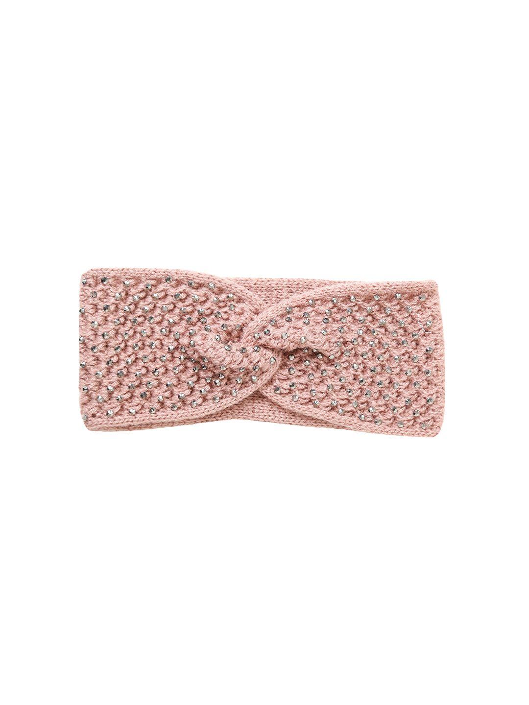 fabseasons girls peach-coloured & silver-toned acrylic stretchable headband