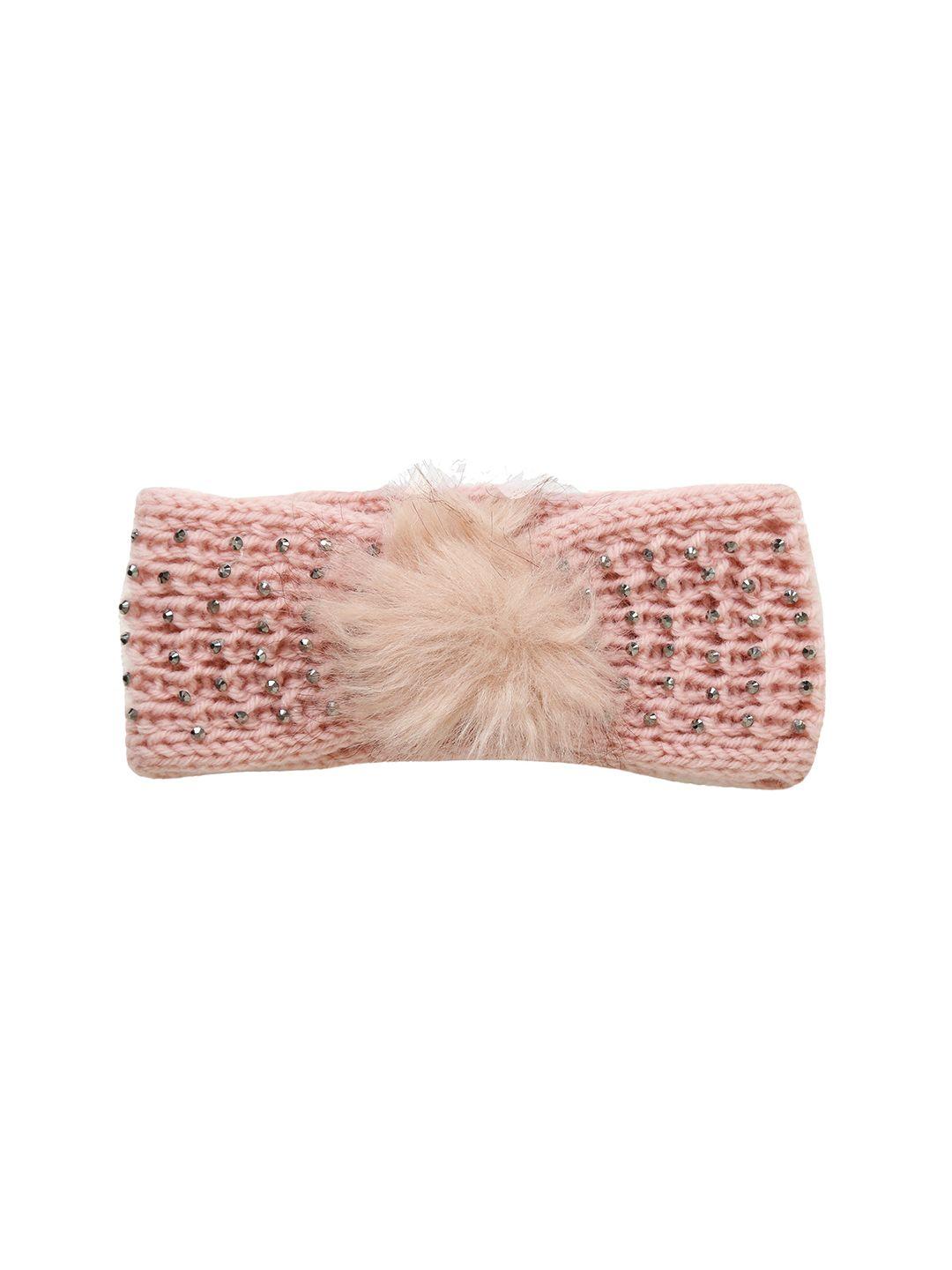 fabseasons girls peach-coloured & silver-toned beanie