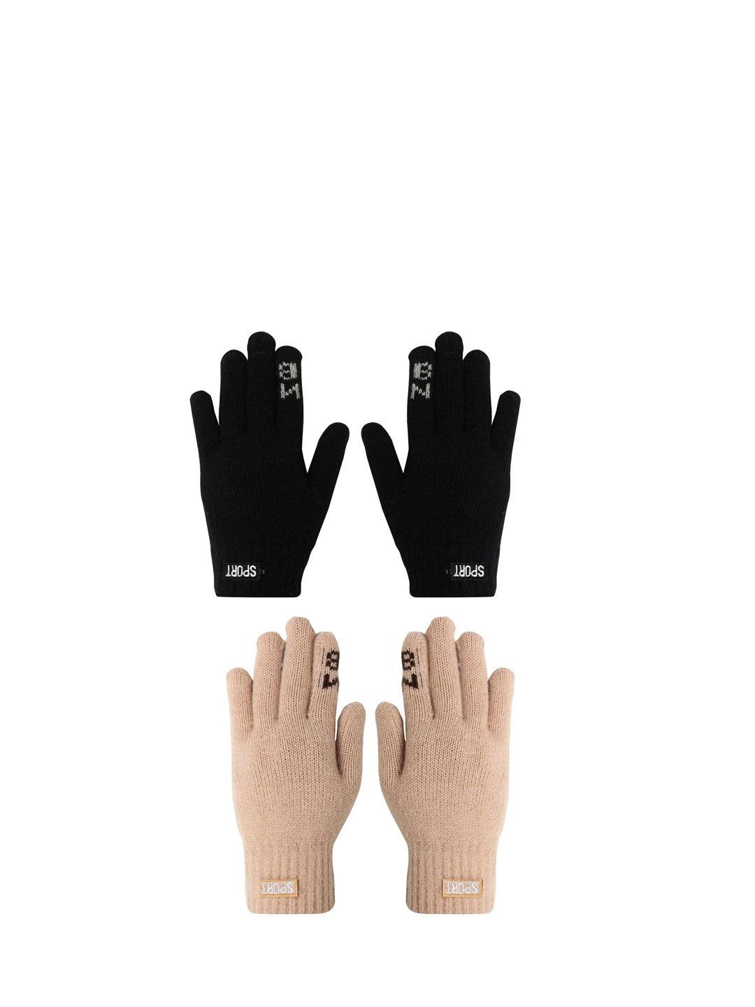 fabseasons kids pack of 2 patterned acrylic hand gloves