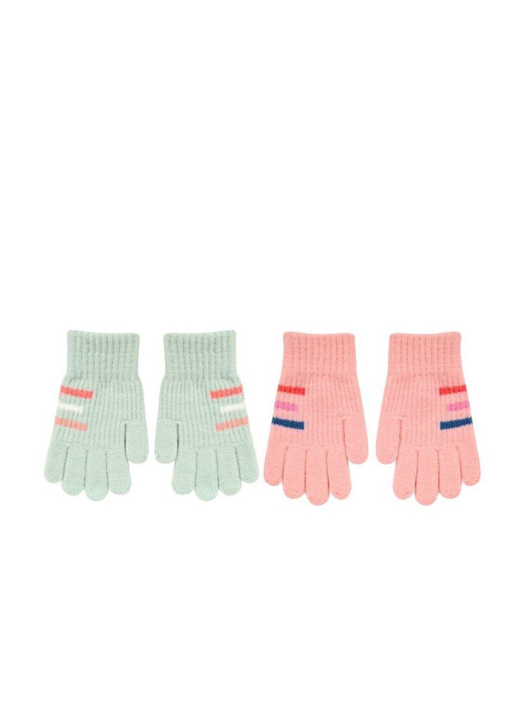 fabseasons kids pack of 2 pink & green acrylic woolen winter gloves