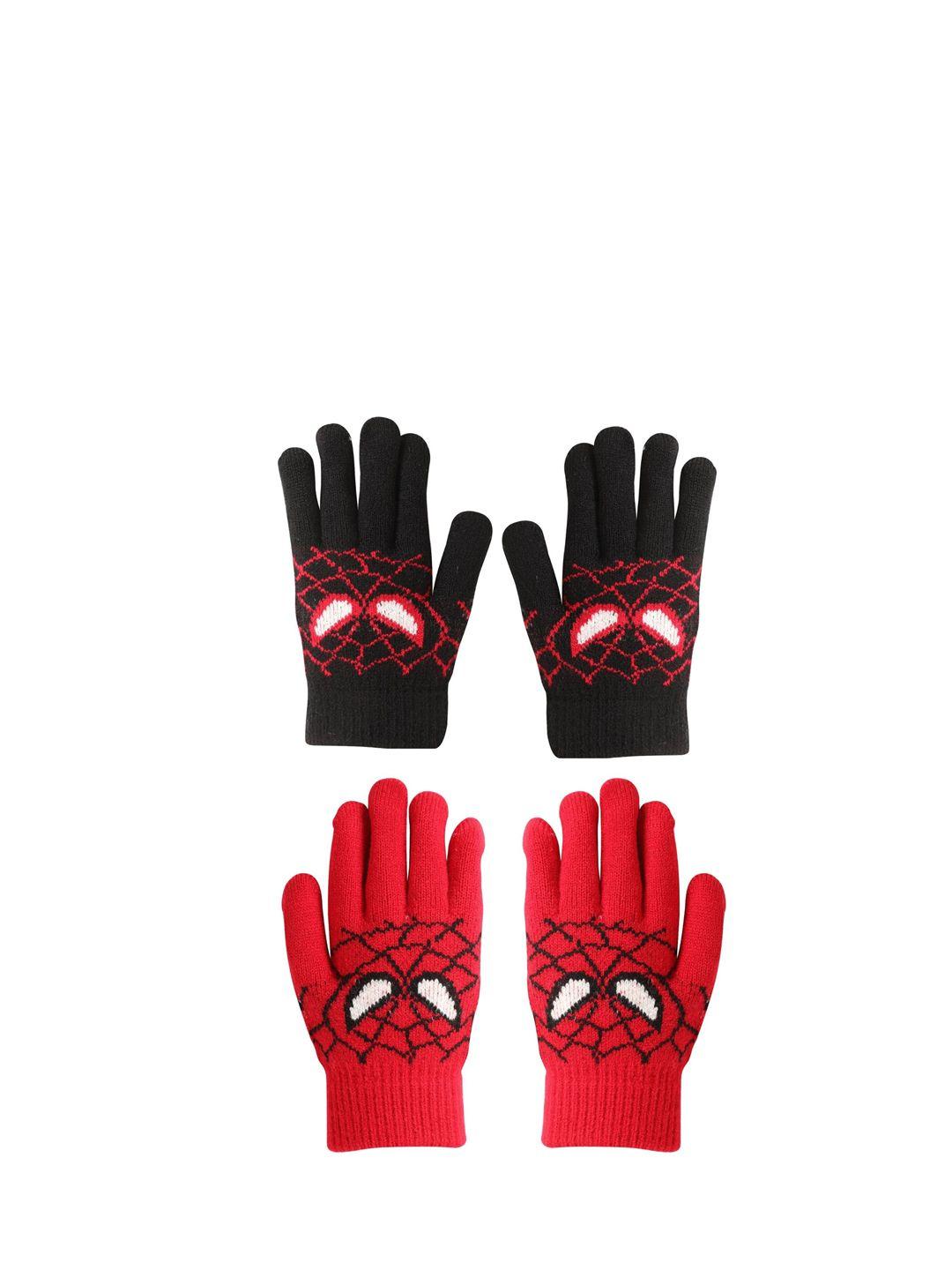 fabseasons kids pack of 2 spider-man patterned acrylic hand gloves