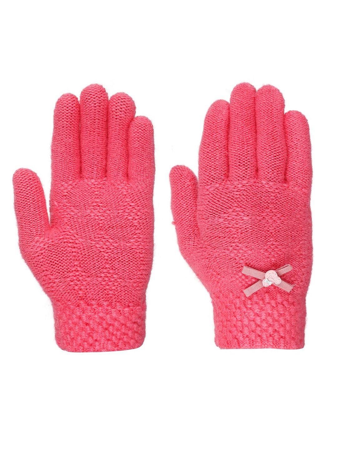 fabseasons kids patterned winter pink gloves