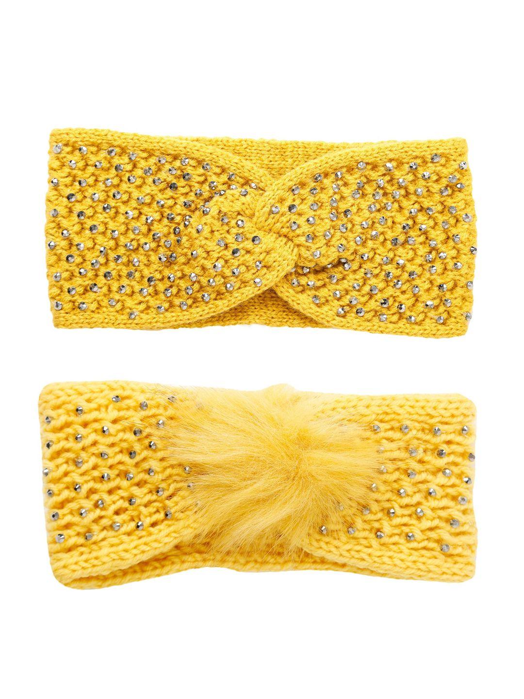 fabseasons kids set of 2 yellow & silver-toned acrylic stretchable winter headbands