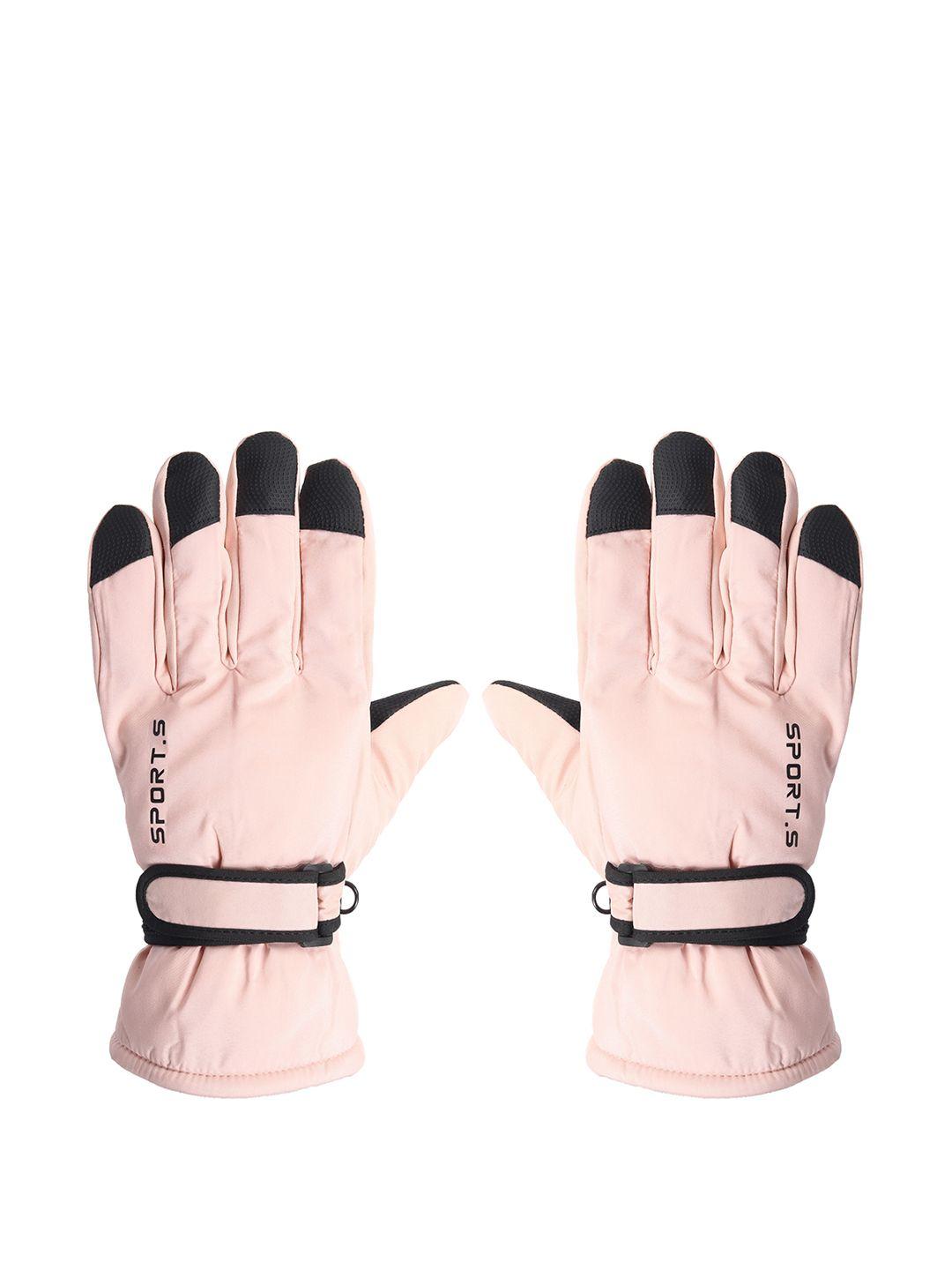 fabseasons pink  & black  solid touchscreen enabled winter gloves