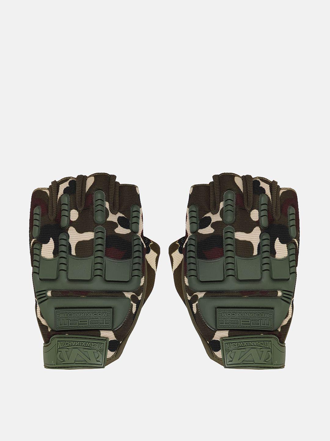 fabseasons unisex beige & green camouflage printed riding gloves