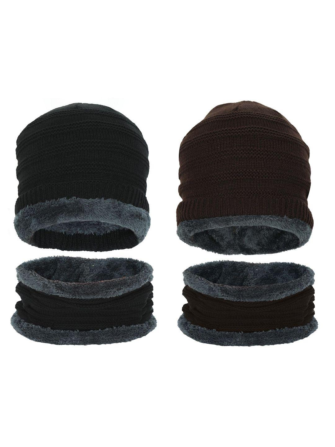 fabseasons unisex black & brown pack of 2 combo of beanie & muffler