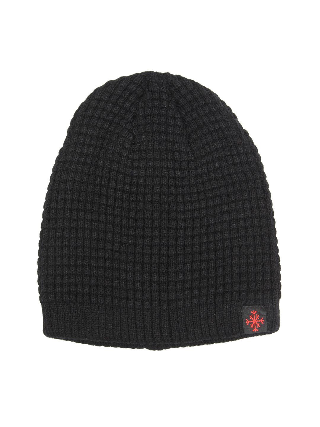 fabseasons unisex black self design beanie