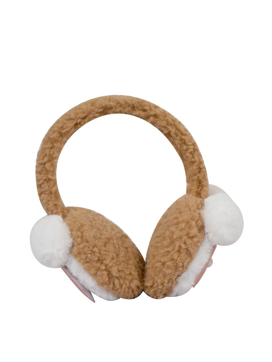fabseasons unisex brown solid ear muff with pompom