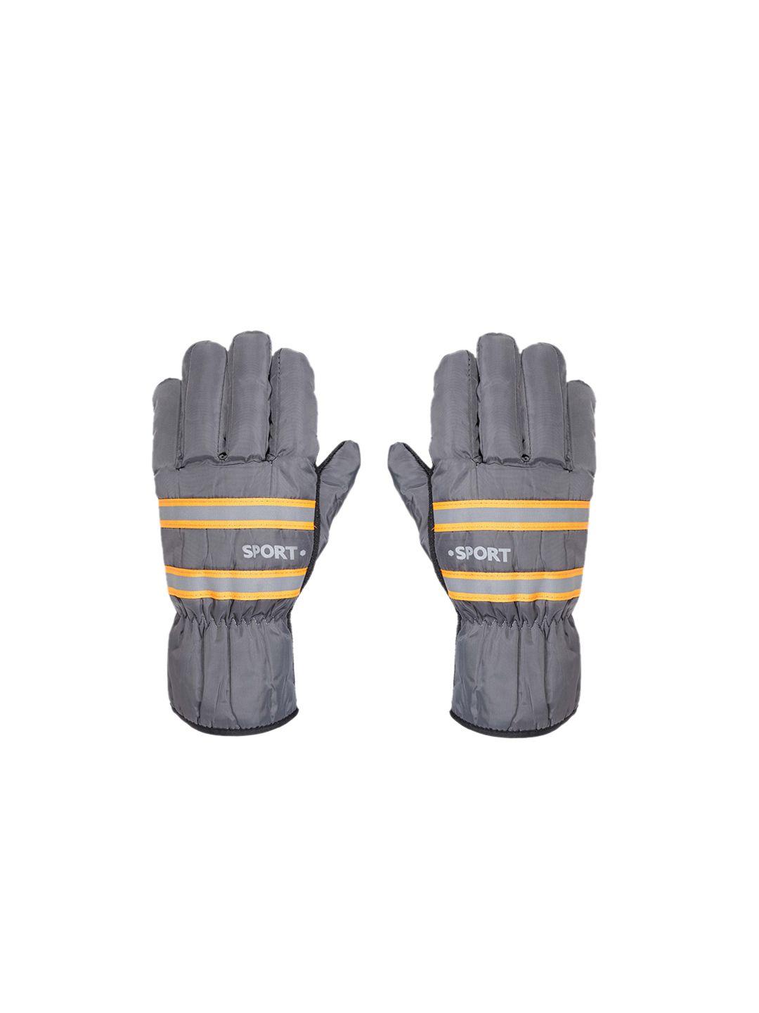 fabseasons unisex grey & orange striped winter gloves