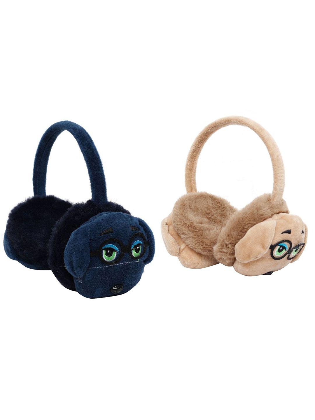 fabseasons unisex kids brown & blue set of 2 fur outdoor wear ear muffs hair accessory set