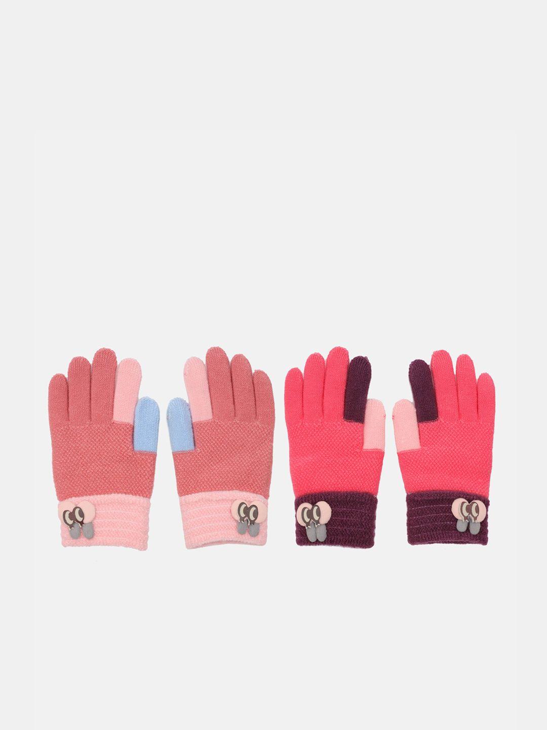 fabseasons unisex kids pack of 2 self-design winter gloves