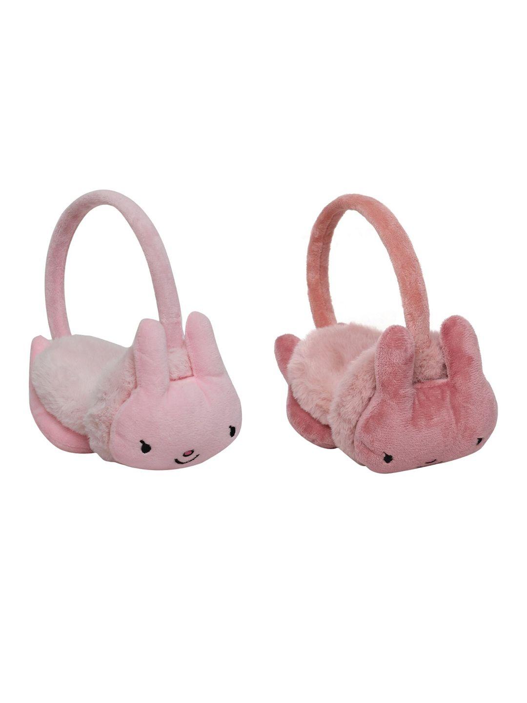 fabseasons unisex kids pink & black set of 2 fur ear muffs