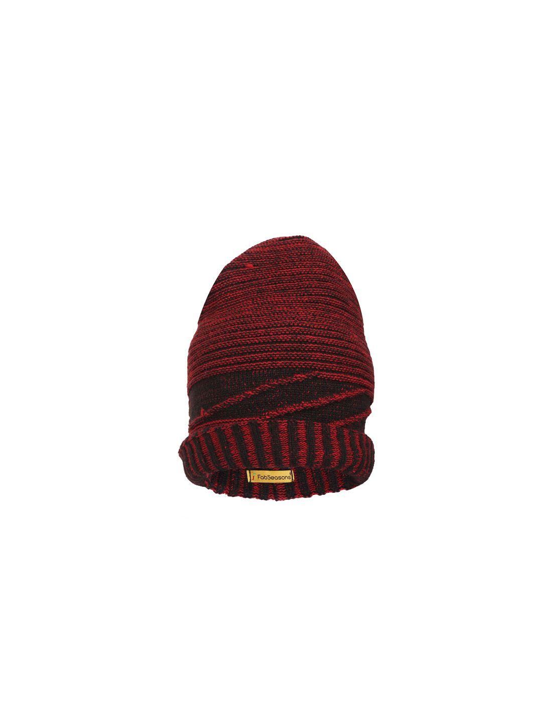 fabseasons unisex maroon & black self-design beanie