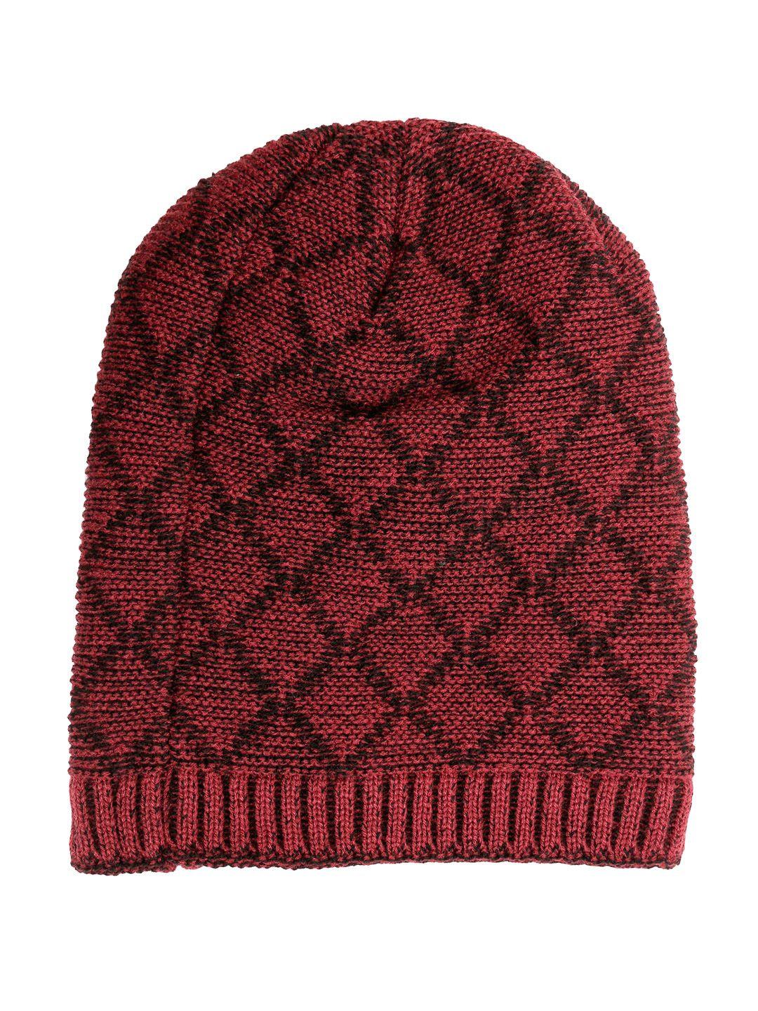 fabseasons unisex maroon self design beanie