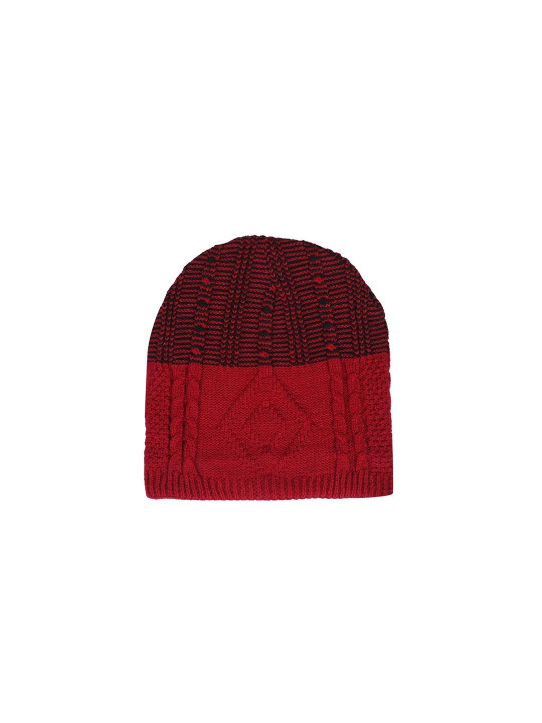 fabseasons unisex maroon self design beanie