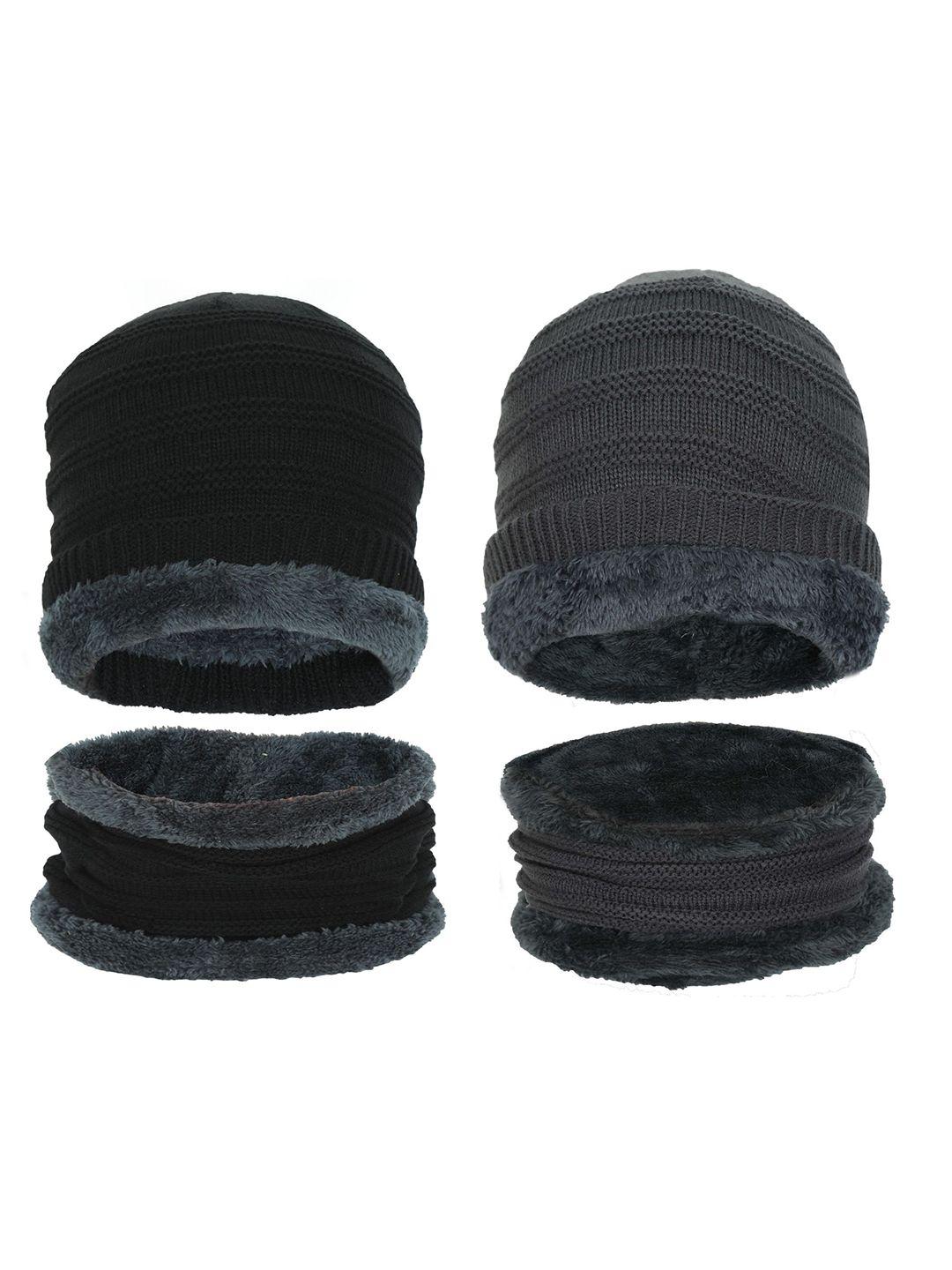 fabseasons unisex pack of 2 black & grey  faux fur lining beanie