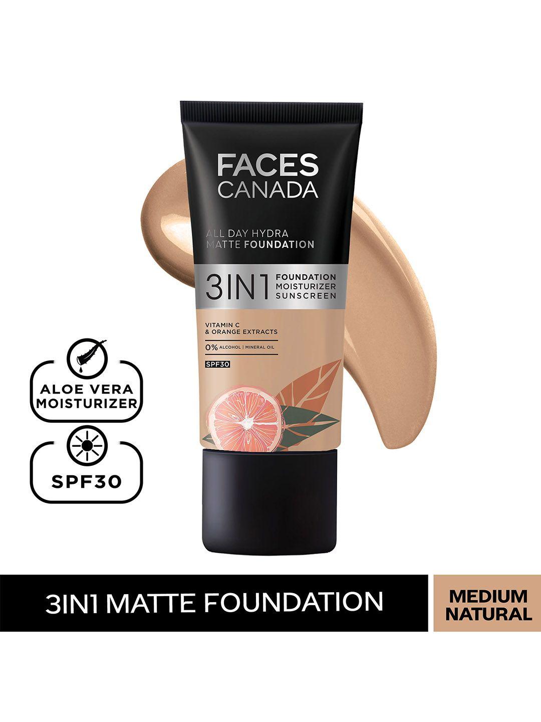 faces canada 3-in-1 all day hydra matte spf30 foundation 25ml - medium natural 022