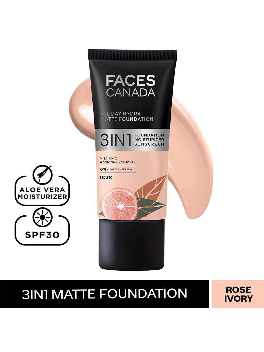 faces canada 3-in-1 all day hydra matte spf30 foundation 25ml - rose ivory 011