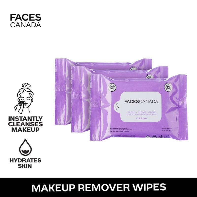 faces canada fresh clean glow makeup remover wipes - 10pcs (pack of 3)