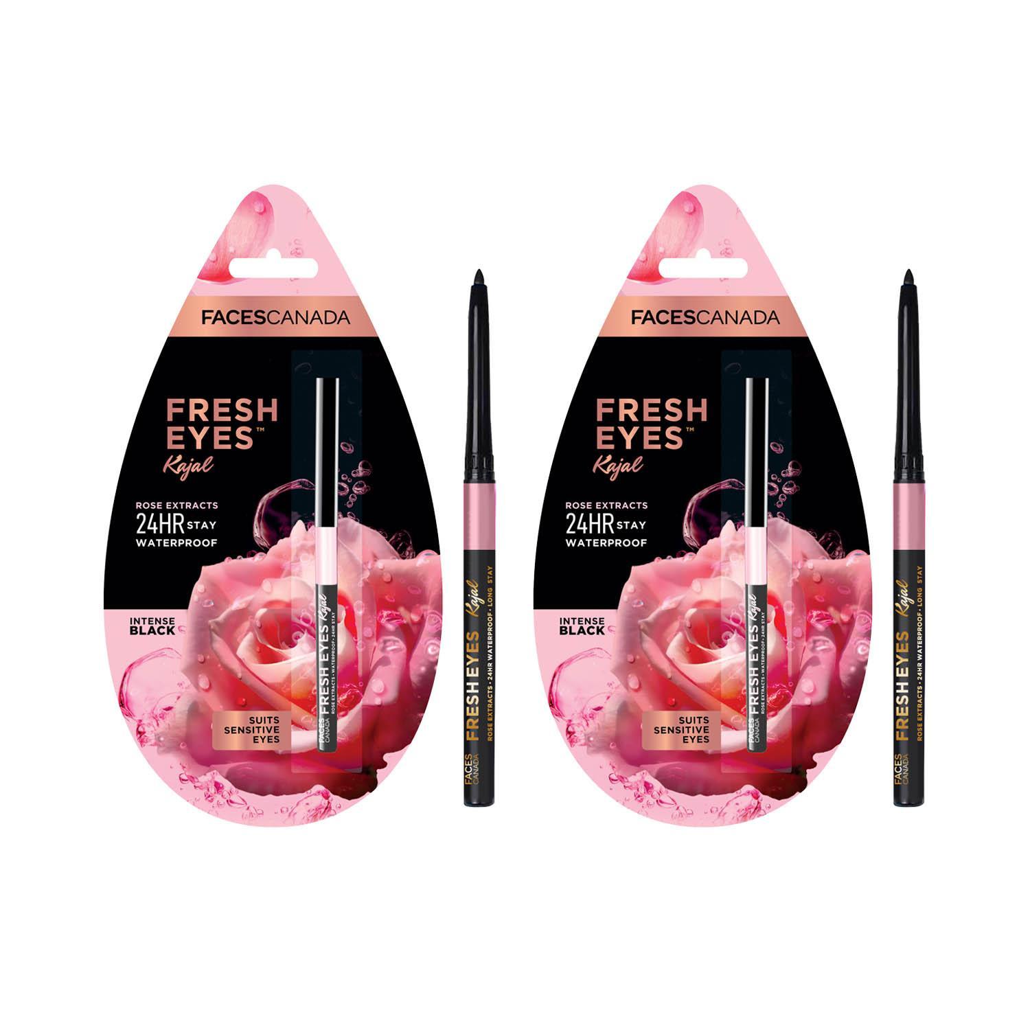 faces canada fresh eyes kajal - black, (0.35g) with rose extract (pack of 2) combo