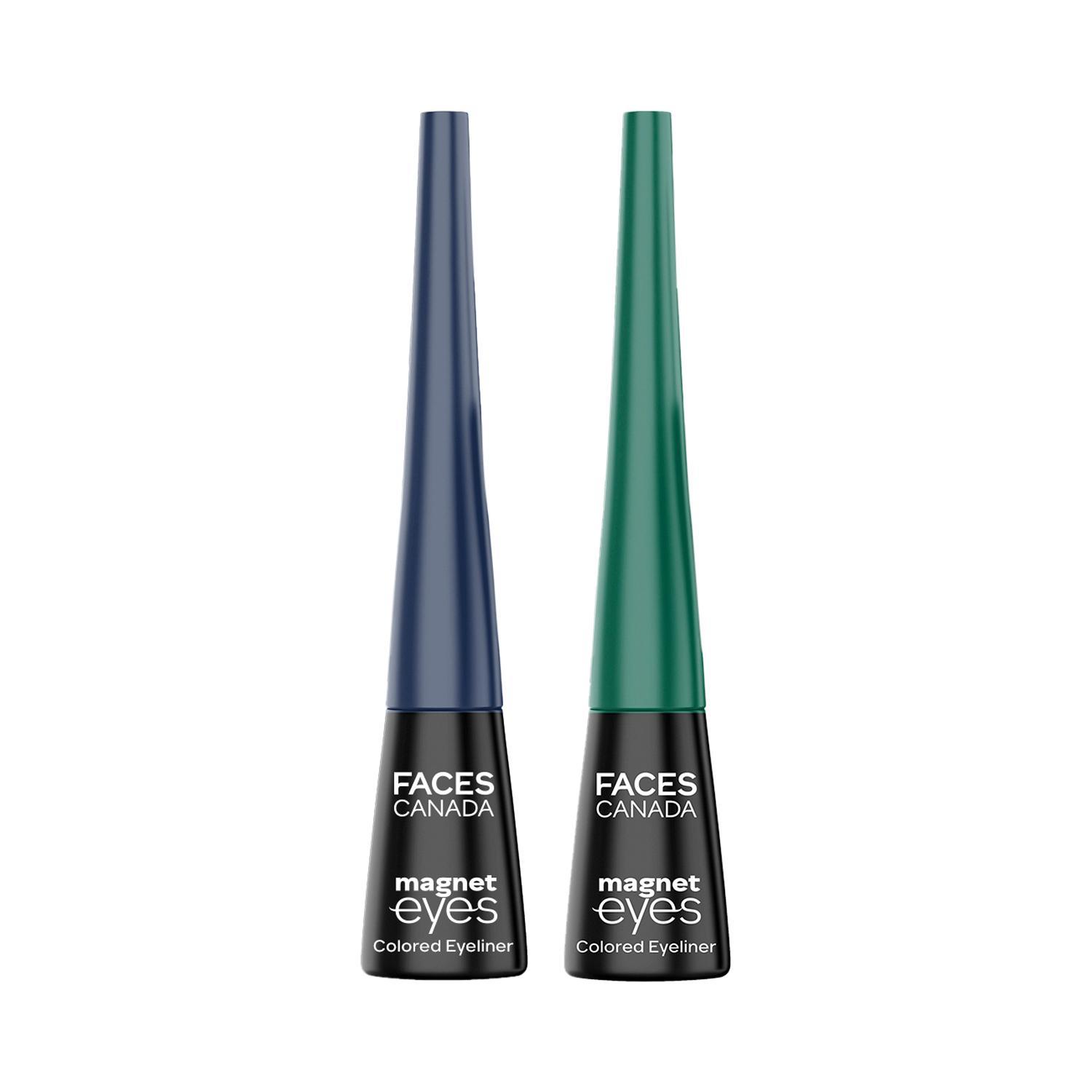 faces canada magneteyes color eyeliners pack of 2 elegant green and dazzling blue (4ml x 2) combo