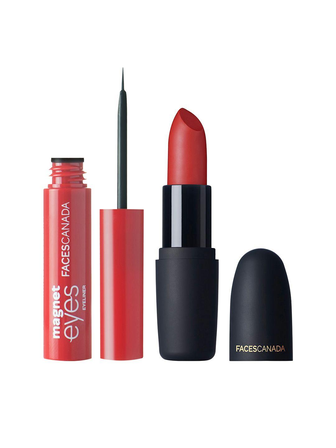 faces canada set of magneteyes eyeliner-black & weightless matte lipstick-forever red 03