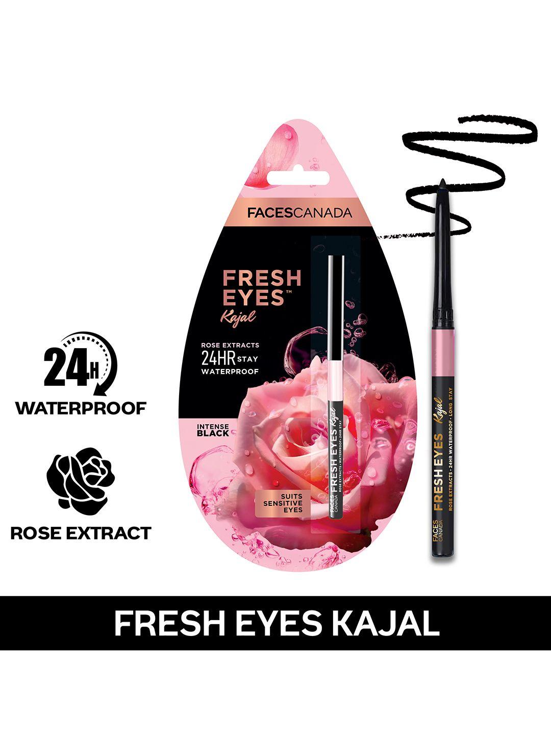 faces canada fresh eyes 24hr waterproof comfortable kajal with light rose extract 0.35g - intense black