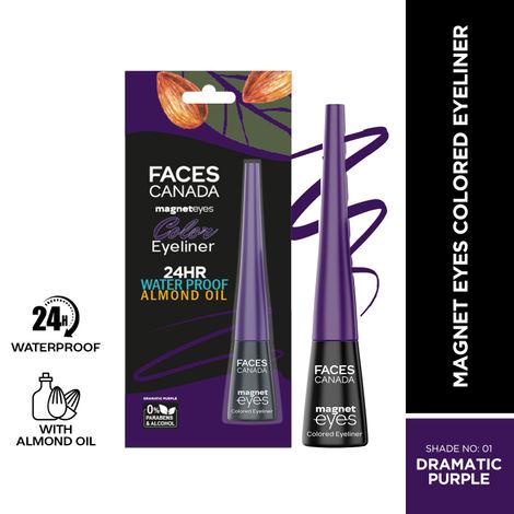 faces canada magneteyes colored eyeliner dramatic purple 01 4ml i precise application i glossy finish i long-lasting i smudge-proof i almond extract i vitamin e i intense color payoff i mineral-oil free i cruelty-free
