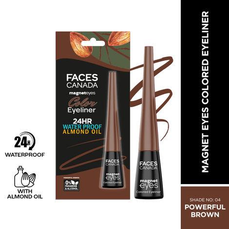 faces canada magneteyes colored eyeliner powerful brown 04 4 ml i precise application i glossy finish i long-lasting i smudge-proof i almond extract i vitamin e i intense color payoff i mineral-oil free i cruelty-free