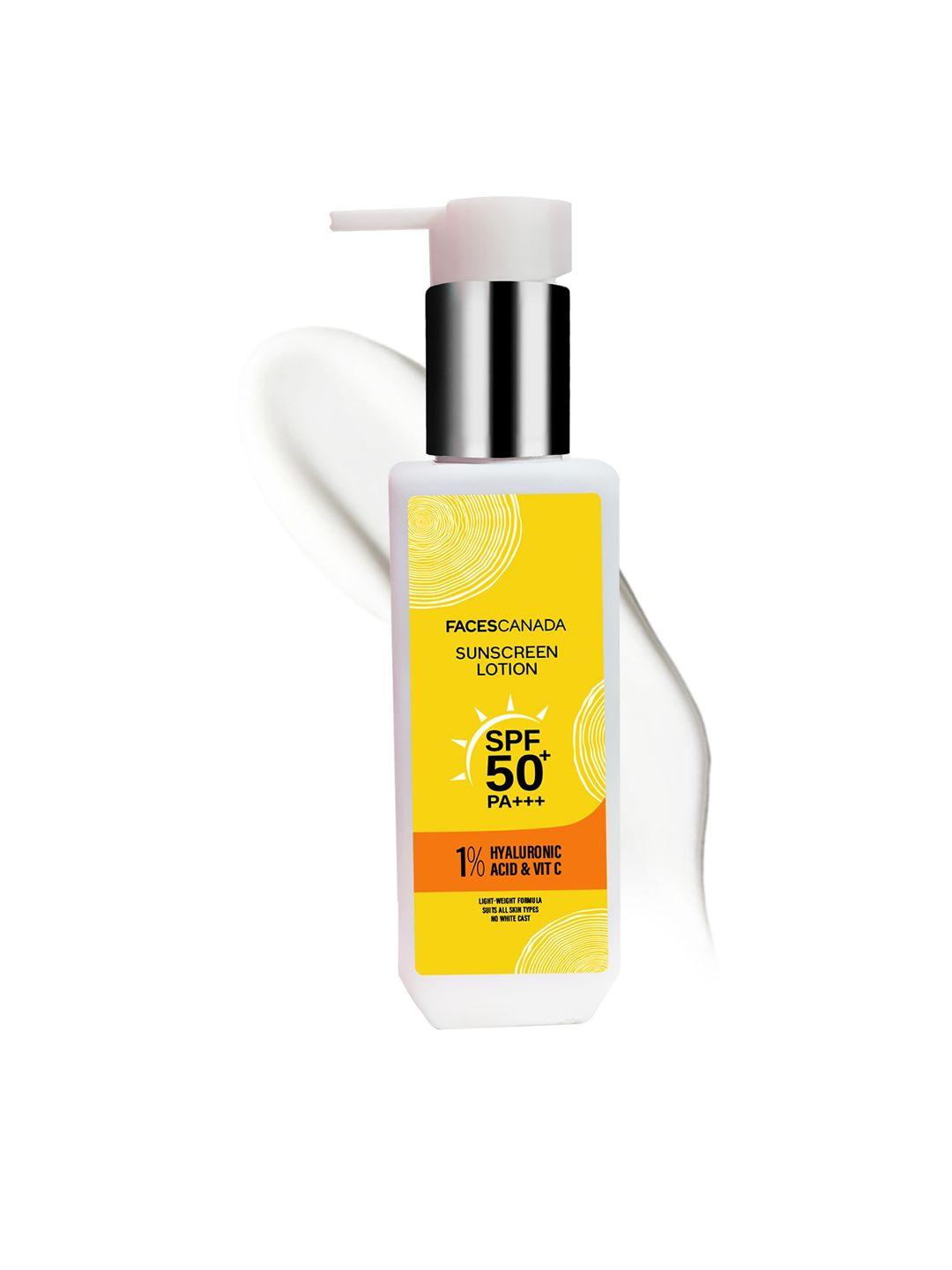 faces canada spf50 pa+++ sunscreen lotion 1% hyaluronic acid & vitamin c - 100ml