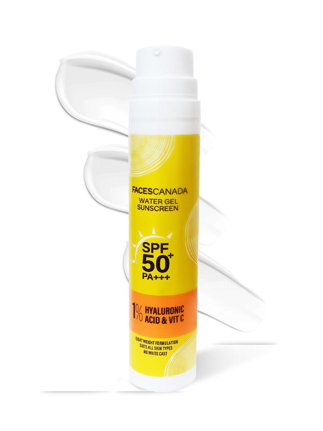 faces canada water gel sunscreen spf50 pa+++ with 1% hyaluronic acid & vitamin c - 50g
