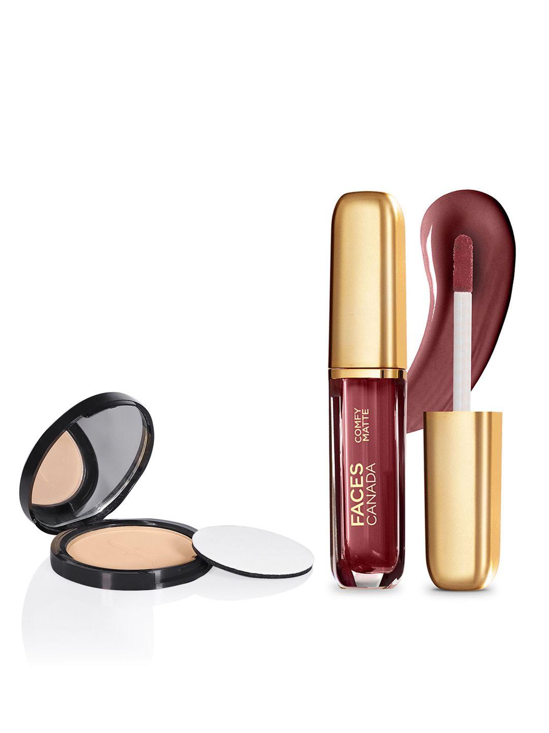 faces canada weightless stay matte compact-natural + comfy matte lip color-note to self