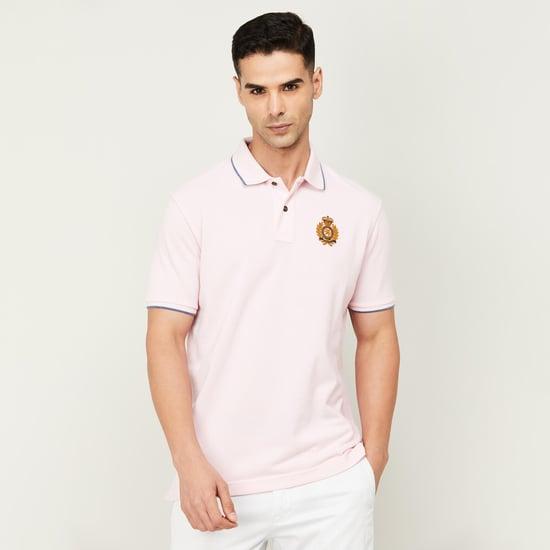 fahrenheit men embroidered half sleeves regular fit polo t-shirt