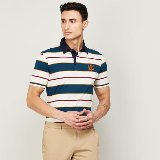 fahrenheit men striped half sleeves regular fit polo t-shirt